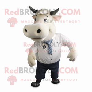 White Cow mascot costume character dressed with a Oxford Shirt and Ties