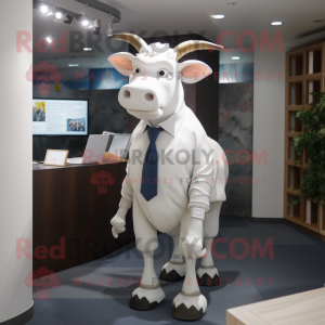 White Cow mascot costume character dressed with a Oxford Shirt and Ties