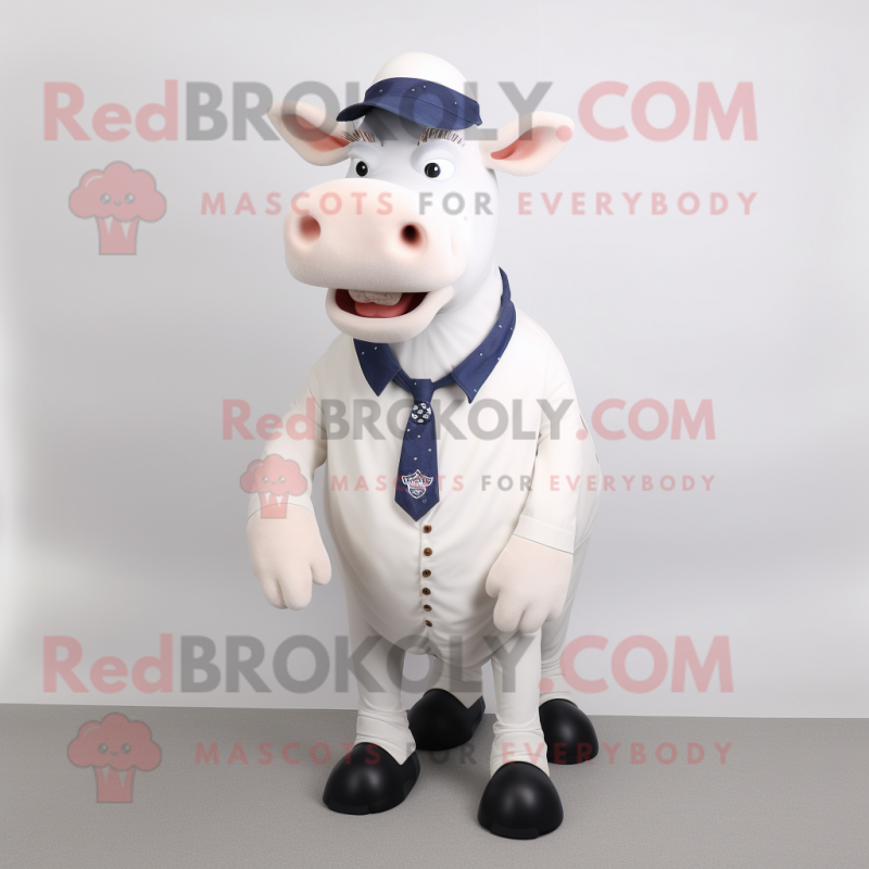 White Cow mascot costume character dressed with a Oxford Shirt and Ties White Cow mascot costume character dressed with a Oxford Shirt and Ties