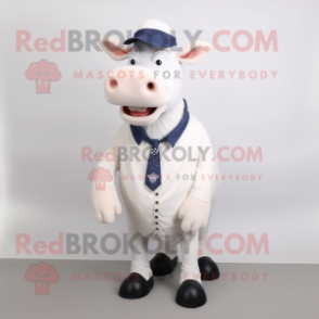 White Cow mascot costume character dressed with a Oxford Shirt and Ties