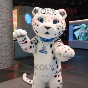White Leopard mascot costume character dressed with a T-Shirt and Brooches