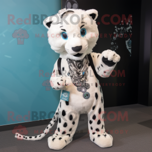 White Leopard mascot costume character dressed with a T-Shirt and Brooches