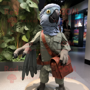 Gray Macaw mascot costume character dressed with a Cargo Pants and Wallets