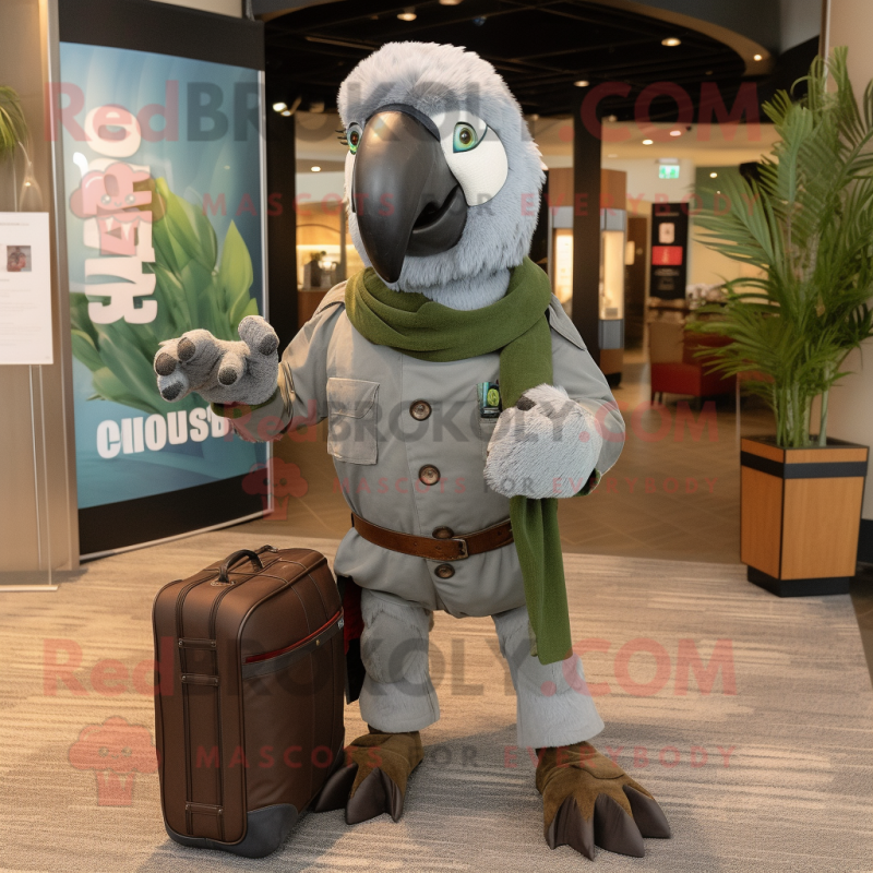 Gray Macaw mascot costume character dressed with a Cargo Pants and Wallets