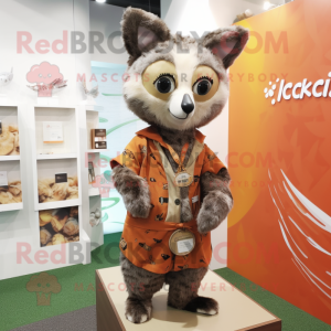 Peach Civet mascot costume character dressed with a Cardigan and Belts