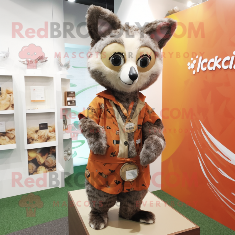 Peach Civet mascot costume character dressed with a Cardigan and Belts