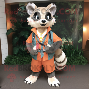 Peach Civet mascot costume character dressed with a Cardigan and Belts
