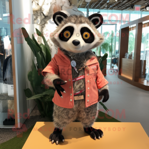 Peach Civet mascot costume character dressed with a Cardigan and Belts