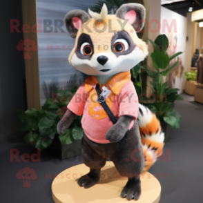 Peach Civet mascot costume character dressed with a Cardigan and Belts