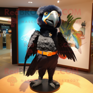 Black Macaw mascot costume character dressed with a Shorts and Bow ties