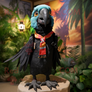 Black Macaw mascot costume character dressed with a Shorts and Bow ties