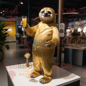 Gold Sloth maskot kostume...