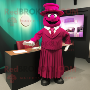 Magenta Attorney mascot costume character dressed with a Pleated Skirt and Cufflinks