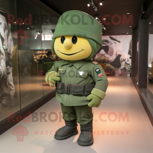 Forest Green Soldier mascot costume character dressed with a T-Shirt and Wraps