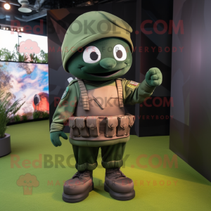 Forest Green Soldier mascot costume character dressed with a T-Shirt and Wraps