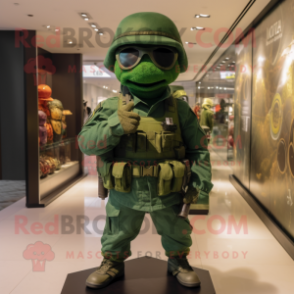 Forest Green Soldier mascot costume character dressed with a T-Shirt and Wraps