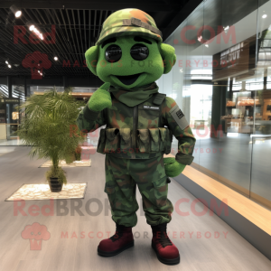 Forest Green Soldier mascot costume character dressed with a T-Shirt and Wraps