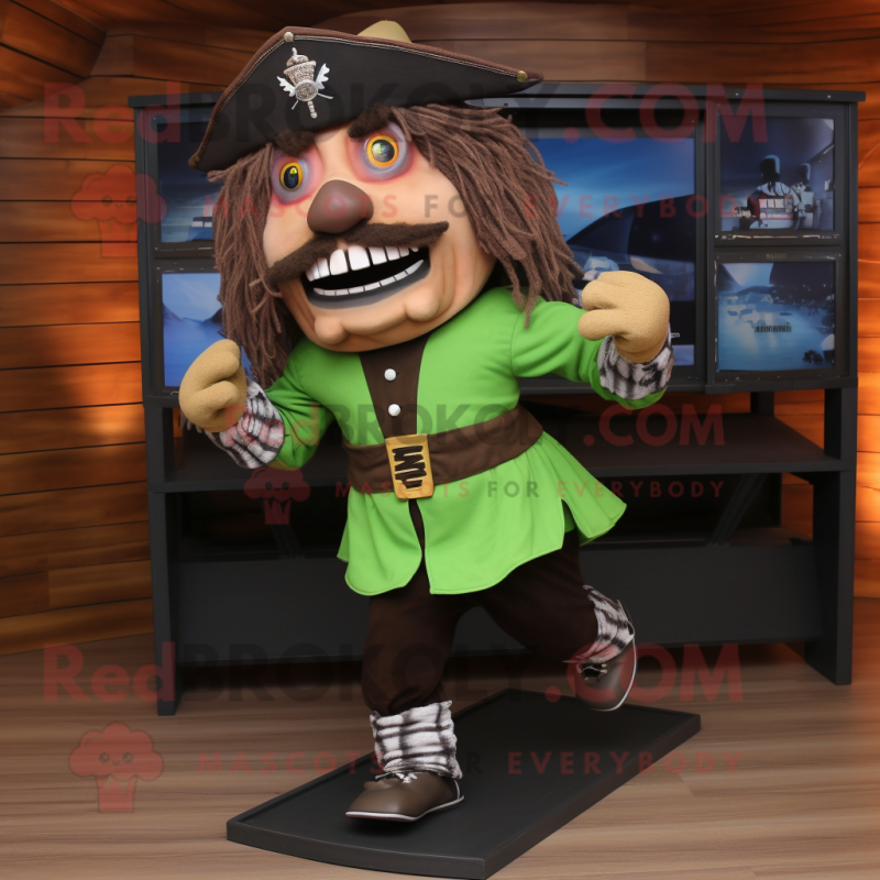 Olive Pirate mascot costume character dressed with a Running Shorts and Tie pins