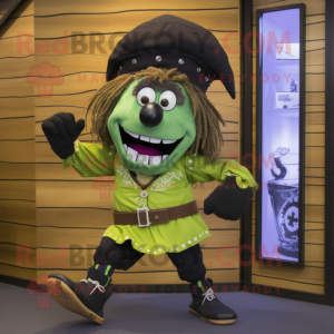 Olive Pirate mascot costume character dressed with a Running Shorts and Tie pins