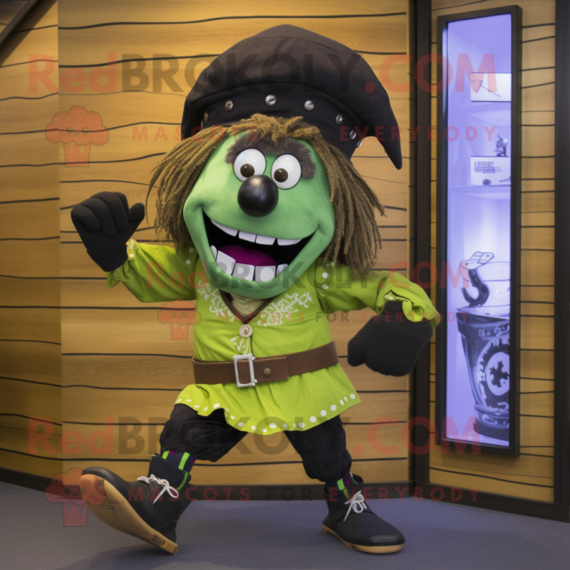 Olive Pirate mascot costume character dressed with a Running Shorts and Tie pins