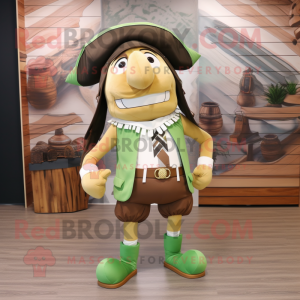 Olive Pirate mascot costume character dressed with a Running Shorts and Tie pins