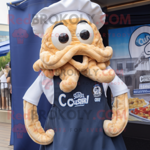 Navy Fried Calamari mascot costume character dressed with a Culottes and Suspenders