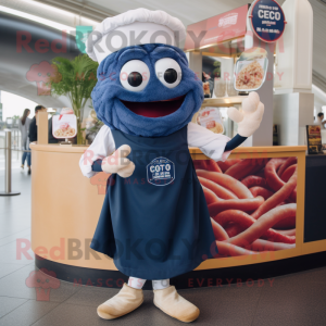 Navy Fried Calamari mascot costume character dressed with a Culottes and Suspenders