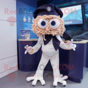 Navy Fried Calamari mascot costume character dressed with a Culottes and Suspenders