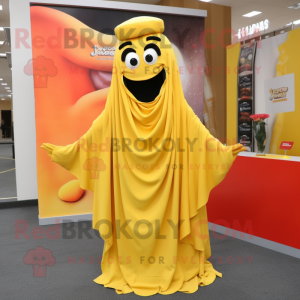 Yellow Lasagna mascot costume character dressed with a Maxi Skirt and Scarf clips