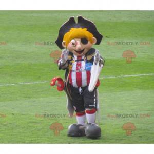 Blond pirat maskotka w sportowym stroju i kapeluszu -