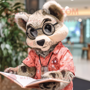 Peach Civet mascot costume character dressed with a Dress Shirt and Reading glasses