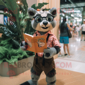 Peach Civet mascot costume character dressed with a Dress Shirt and Reading glasses