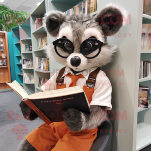 Peach Civet mascot costume character dressed with a Dress Shirt and Reading glasses