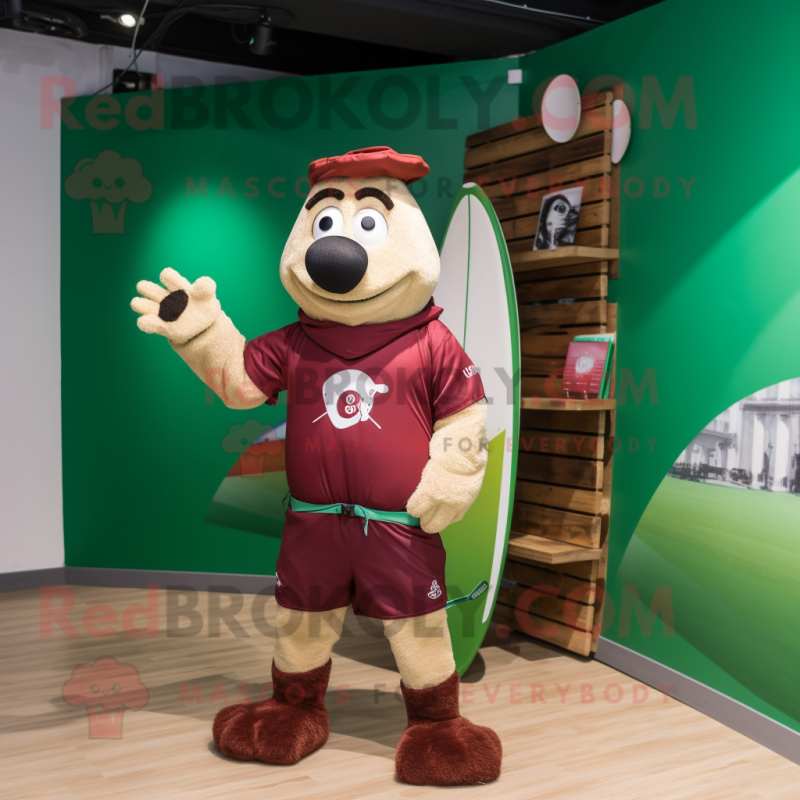 Maroon Irish Flag mascot costume character dressed with a Board Shorts and Ties Maroon Irish Flag mascot costume character dressed with a Board Shorts and Ties
