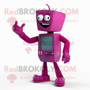 Magenta Television mascot costume character dressed with a Long Sleeve Tee and Shoe clips