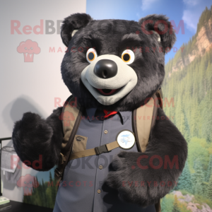 Black Bear mascot costume character dressed with a Henley Tee and Backpacks