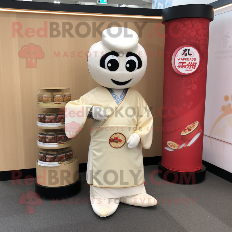 Cream Sushi mascot costume character dressed with a Jeggings and Coin purses Cream Sushi mascot costume character dressed with a Jeggings and Coin purses