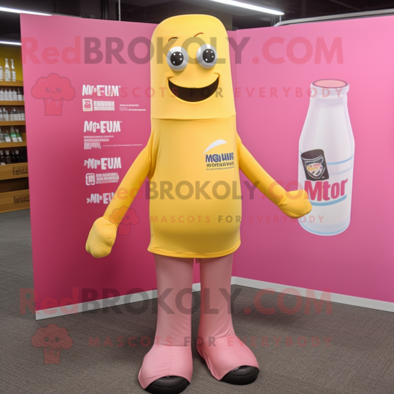 Pink Bottle Of Mustard mascot costume character dressed with a Polo Tee and Tie pins Pink Bottle Of Mustard mascot costume character dressed with a Polo Tee and Tie pins