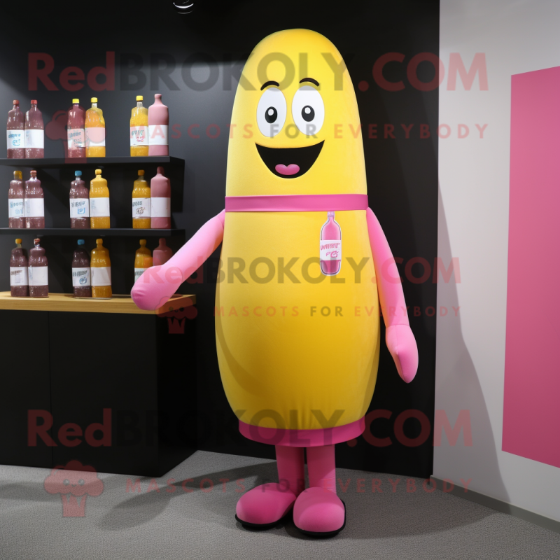 Pink Bottle Of Mustard mascot costume character dressed with a Polo Tee and Tie pins Pink Bottle Of Mustard mascot costume character dressed with a Polo Tee and Tie pins