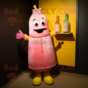 Pink Bottle Of Mustard mascot costume character dressed with a Polo Tee and Tie pins