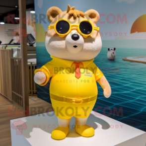 Yellow Hamster mascot costume character dressed with a Swimwear and Cufflinks