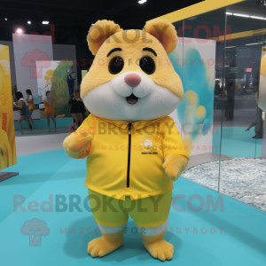 Yellow Hamster mascot costume character dressed with a Swimwear and Cufflinks