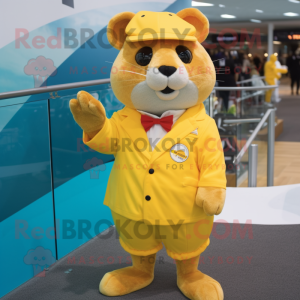 Yellow Hamster mascot costume character dressed with a Swimwear and Cufflinks