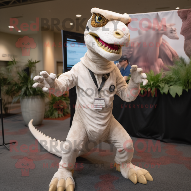 White Utahraptor mascot costume character dressed with a Jumpsuit and Headbands White Utahraptor mascot costume character dressed with a Jumpsuit and Headbands