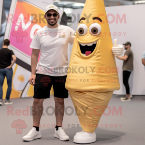Gold Ice Cream Cone mascot costume character dressed with a Chinos and Shoe clips