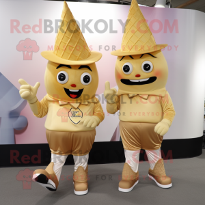 Gold Ice Cream Cone mascot costume character dressed with a Chinos and Shoe clips
