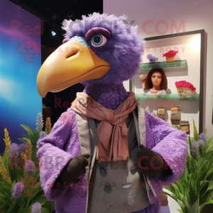 Lavender Dodo Bird mascot costume character dressed with a Cardigan and Brooches