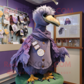 Lavender Dodo Bird mascot costume character dressed with a Cardigan and Brooches