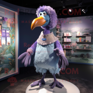 Lavender Dodo Bird mascot costume character dressed with a Cardigan and Brooches