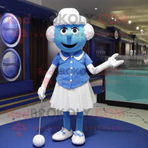 Blue Golf Ball mascot costume character dressed with a Mini Skirt and Cufflinks